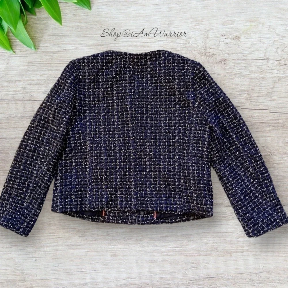 J.Crew midnight blue metallic cropped tweed jacket *shop@iamwarrior